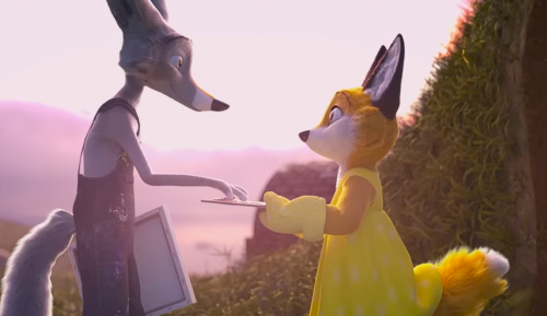 boy and girl foxes getting together over cookies