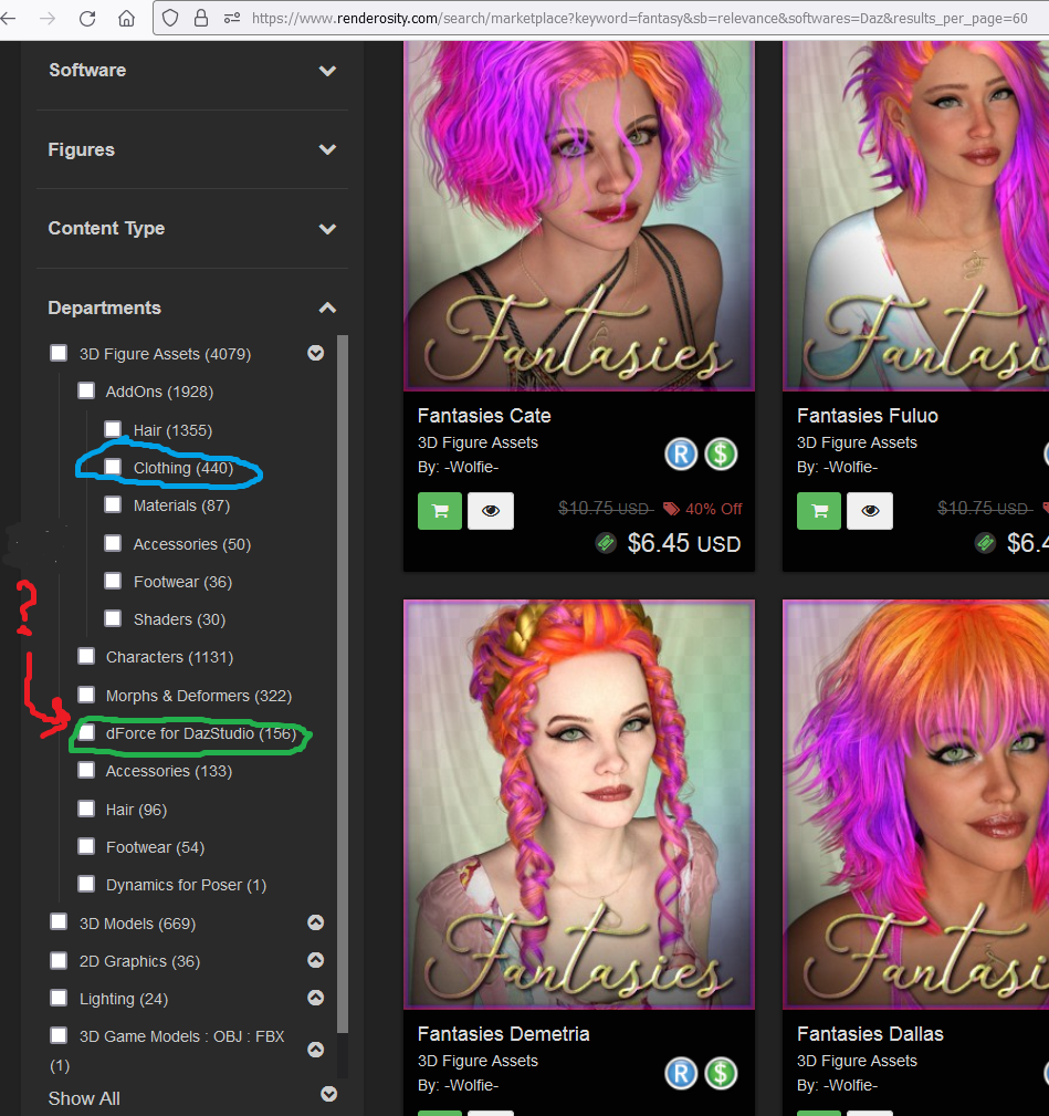 "3D Figure Assets / Clothing" missing from filter list | Renderosity
