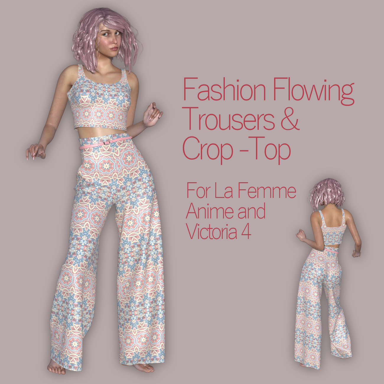 Fashion Flowing Trousers & Crop-Top by N/A