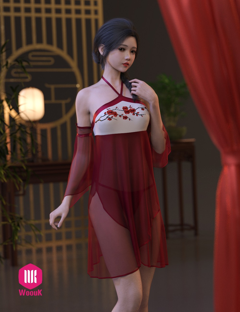 dForce WUK Plum Bossom Nightgown for Genesis 8 and 8.1 Female