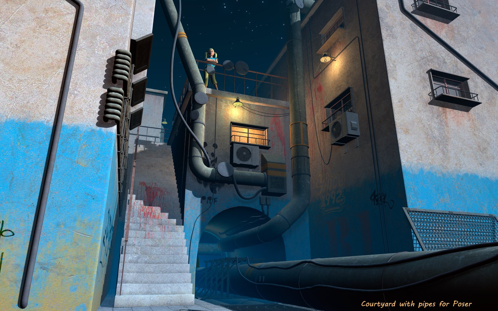 Courtyard with pipes for Poser by N/A