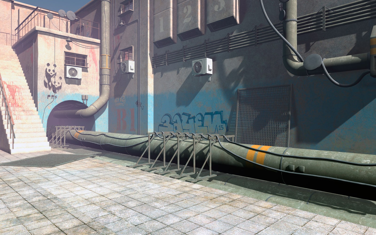 Courtyard with pipes for Poser by N/A