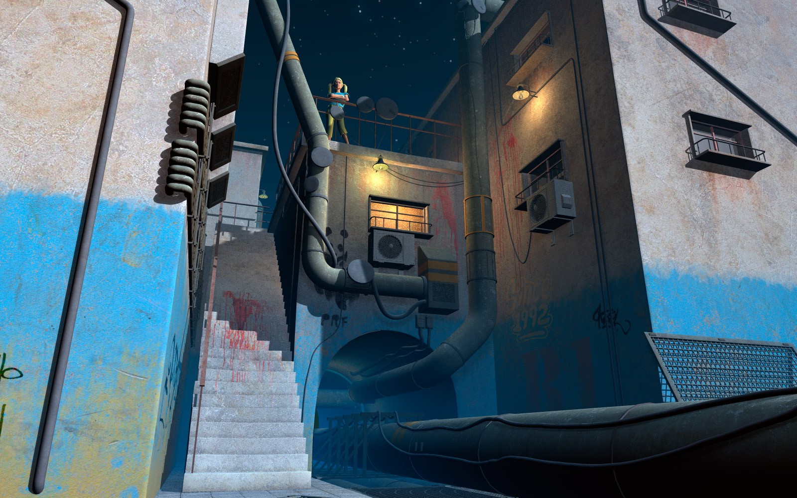 Courtyard with pipes for Poser by N/A