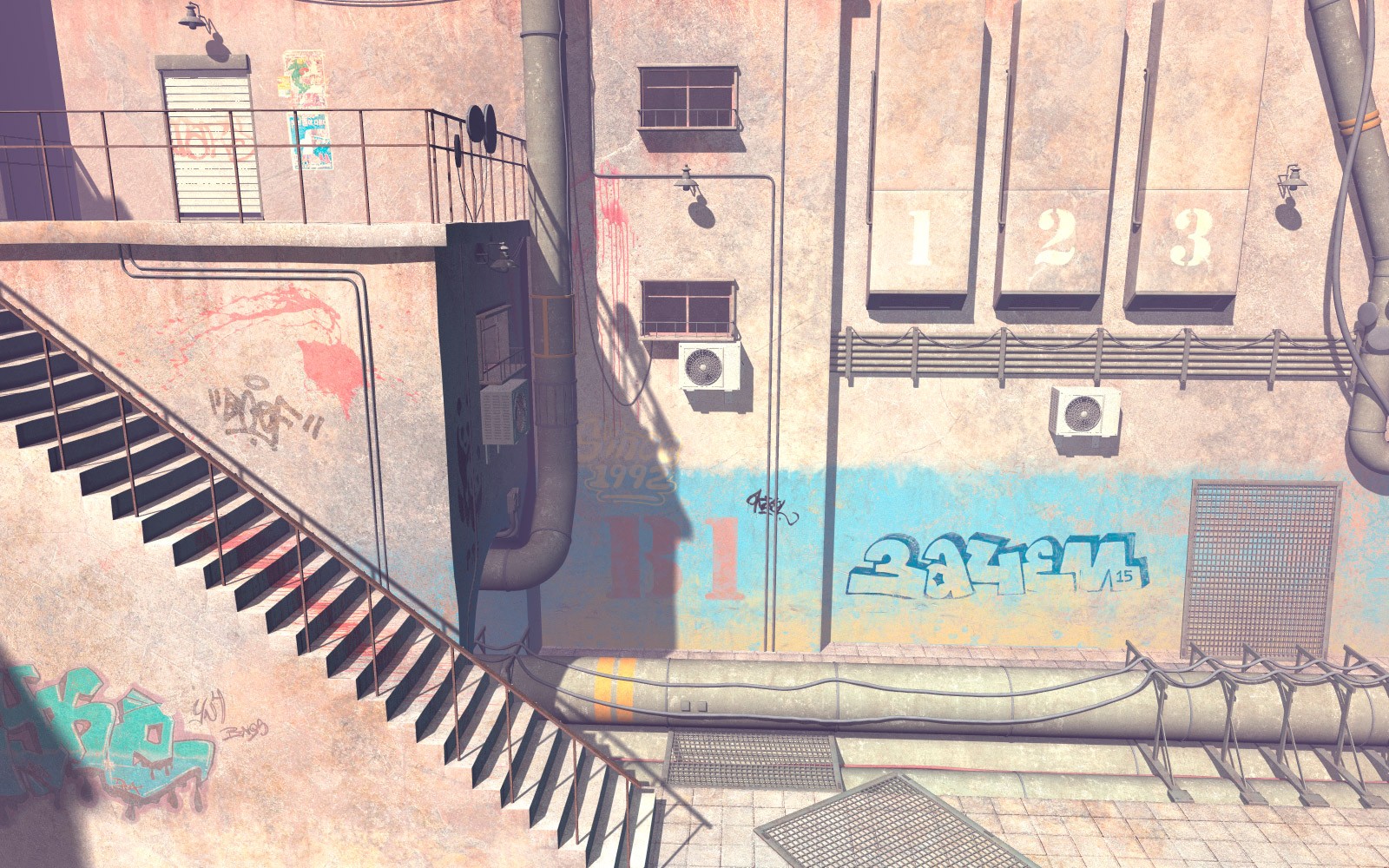 Courtyard with pipes for Poser by N/A