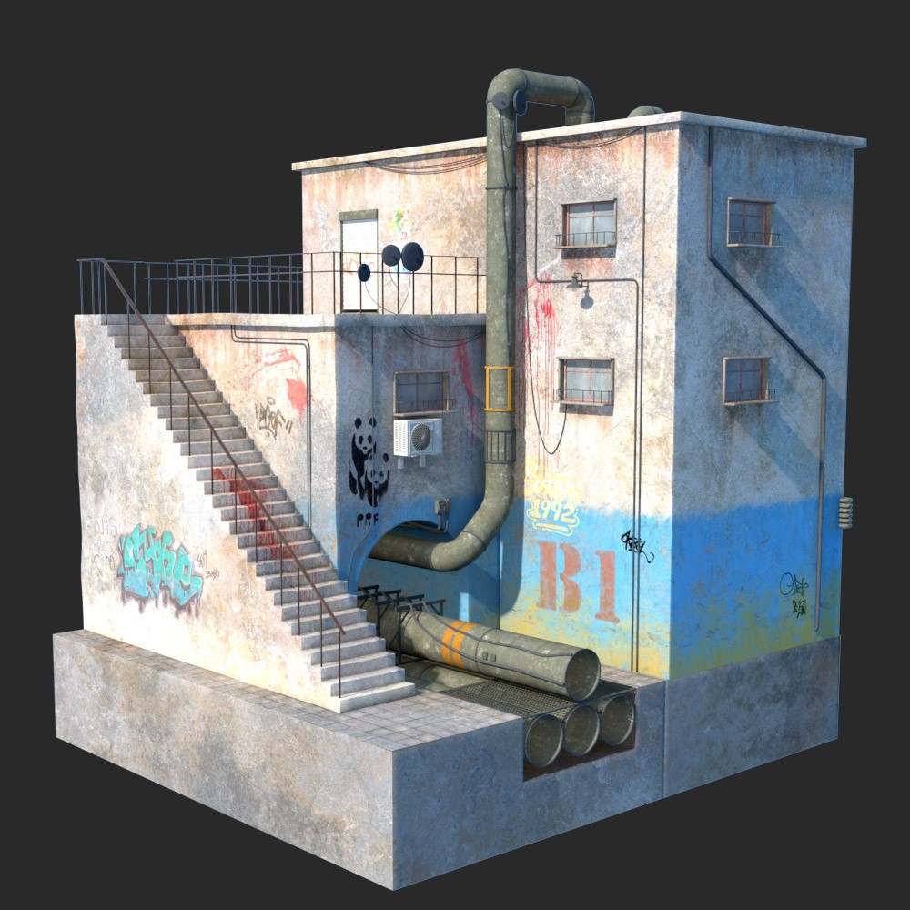 Courtyard with pipes for Poser by N/A