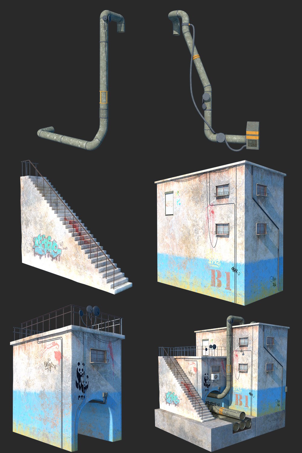 Courtyard with pipes for Poser by N/A