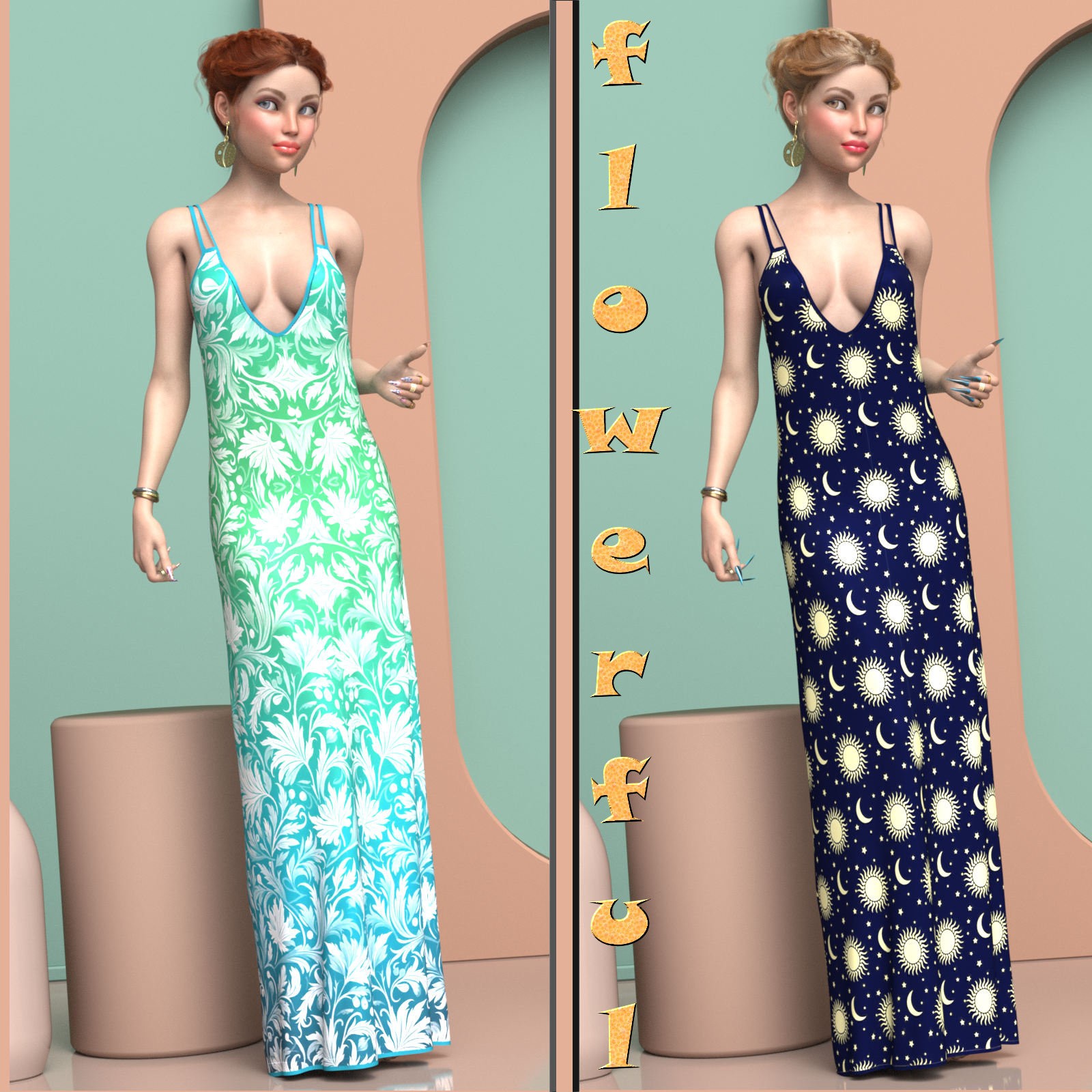 DA-Flowerful for dForce - Maxi Dress - Genesis 8 and 9 by kaleya by N/A