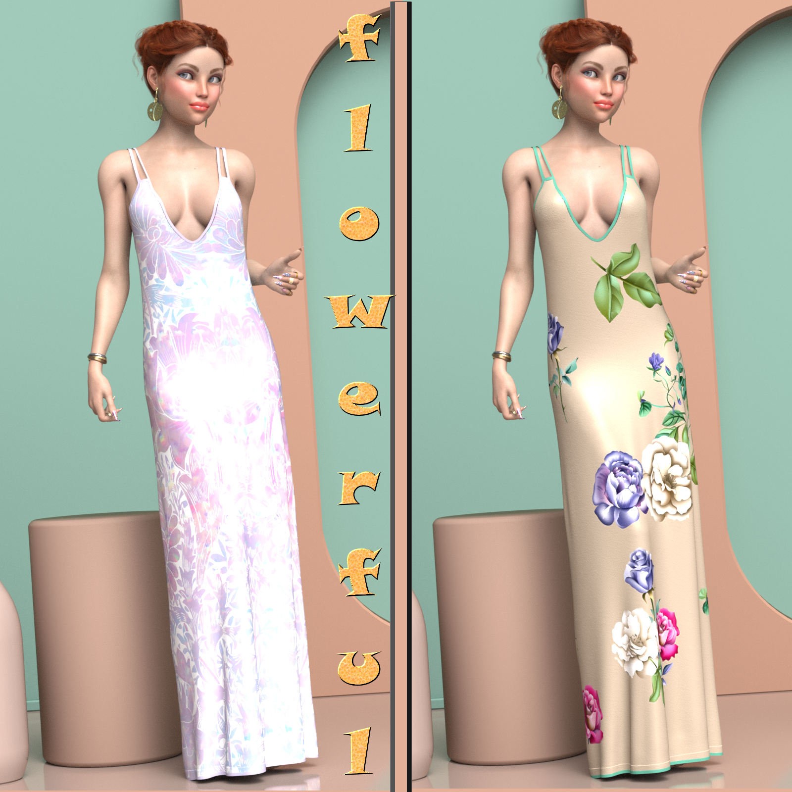 DA-Flowerful for dForce - Maxi Dress - Genesis 8 and 9 by kaleya by N/A