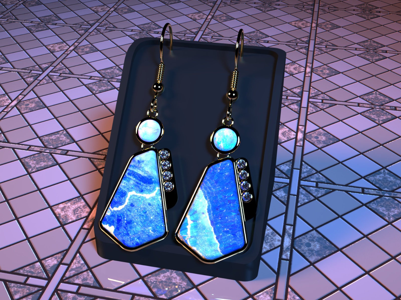 AP Designer Gemstone Earrings Opal and Lapis Lazuli by N/A
