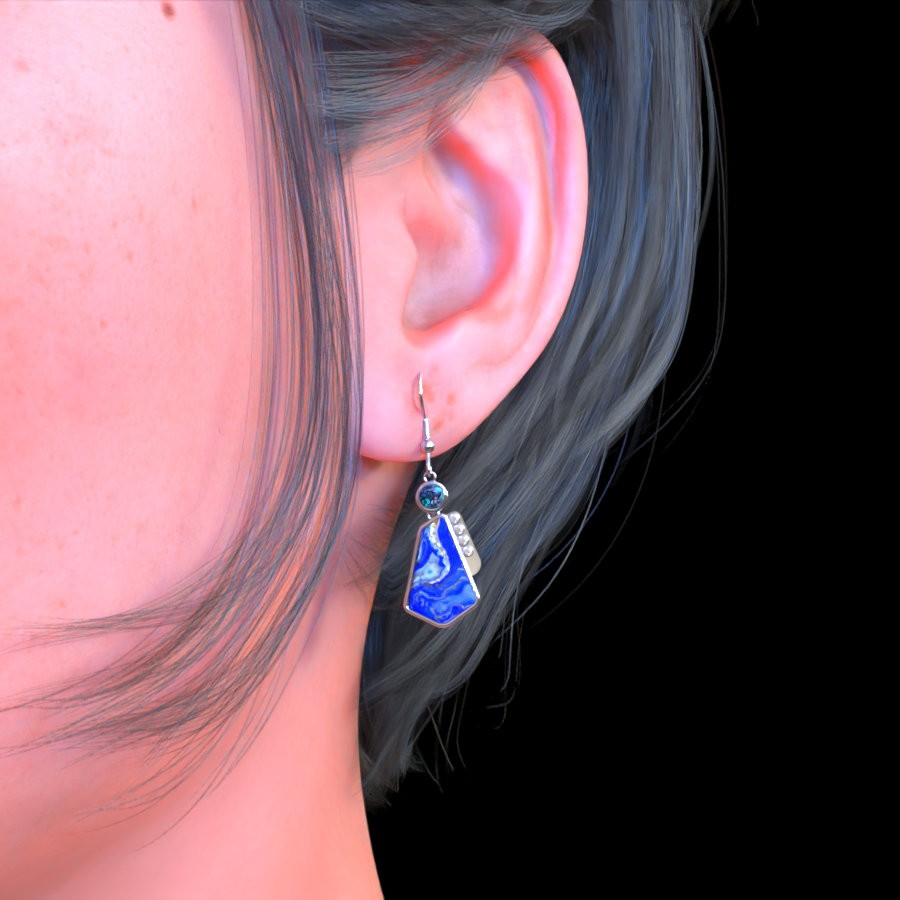 AP Designer Gemstone Earrings Opal and Lapis Lazuli by N/A