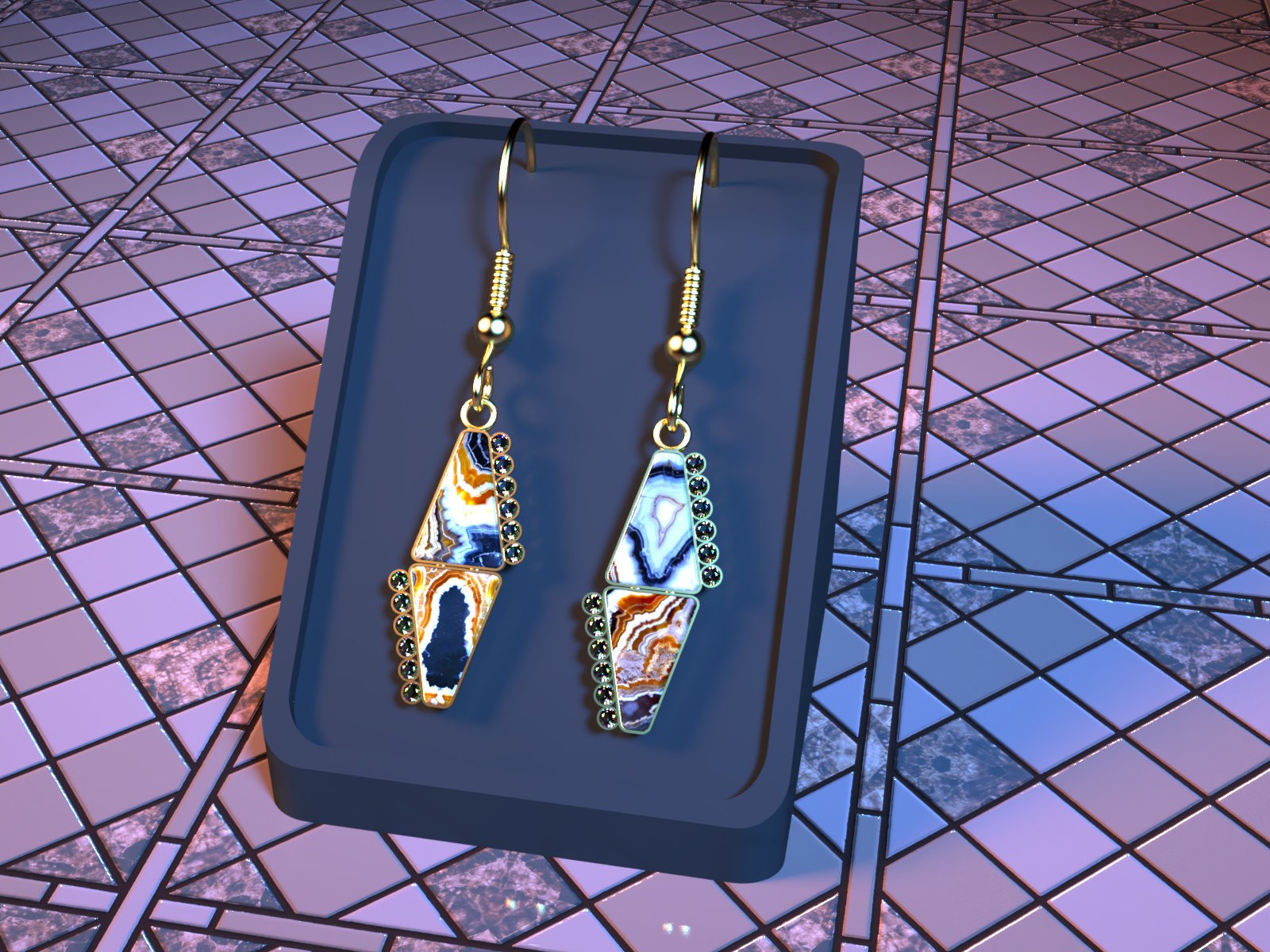 AP Final Frontier Earrings Banded Agate and Diamond by N/A