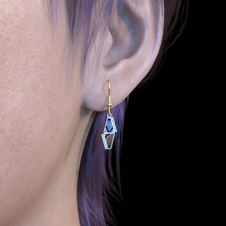 AP Final Frontier Earrings Banded Agate and Diamond by N/A