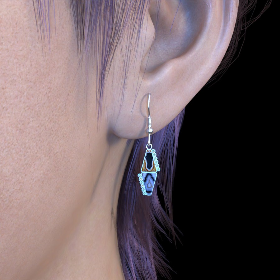 AP Final Frontier Earrings Banded Agate and Diamond by N/A