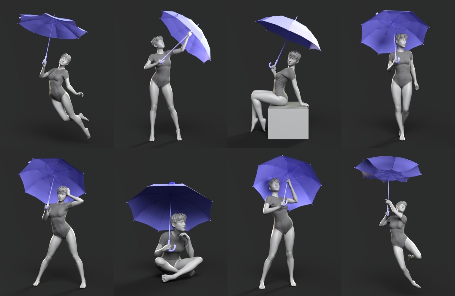 Fully opening dForce Classic Umbrella with poses for the G8M, G8F, and G9 by N/A