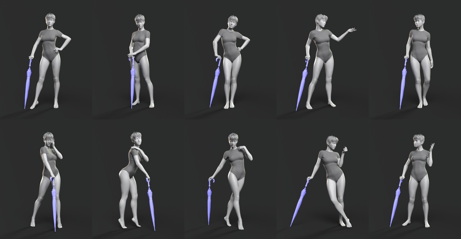 Fully opening dForce Classic Umbrella with poses for the G8M, G8F, and G9 by N/A