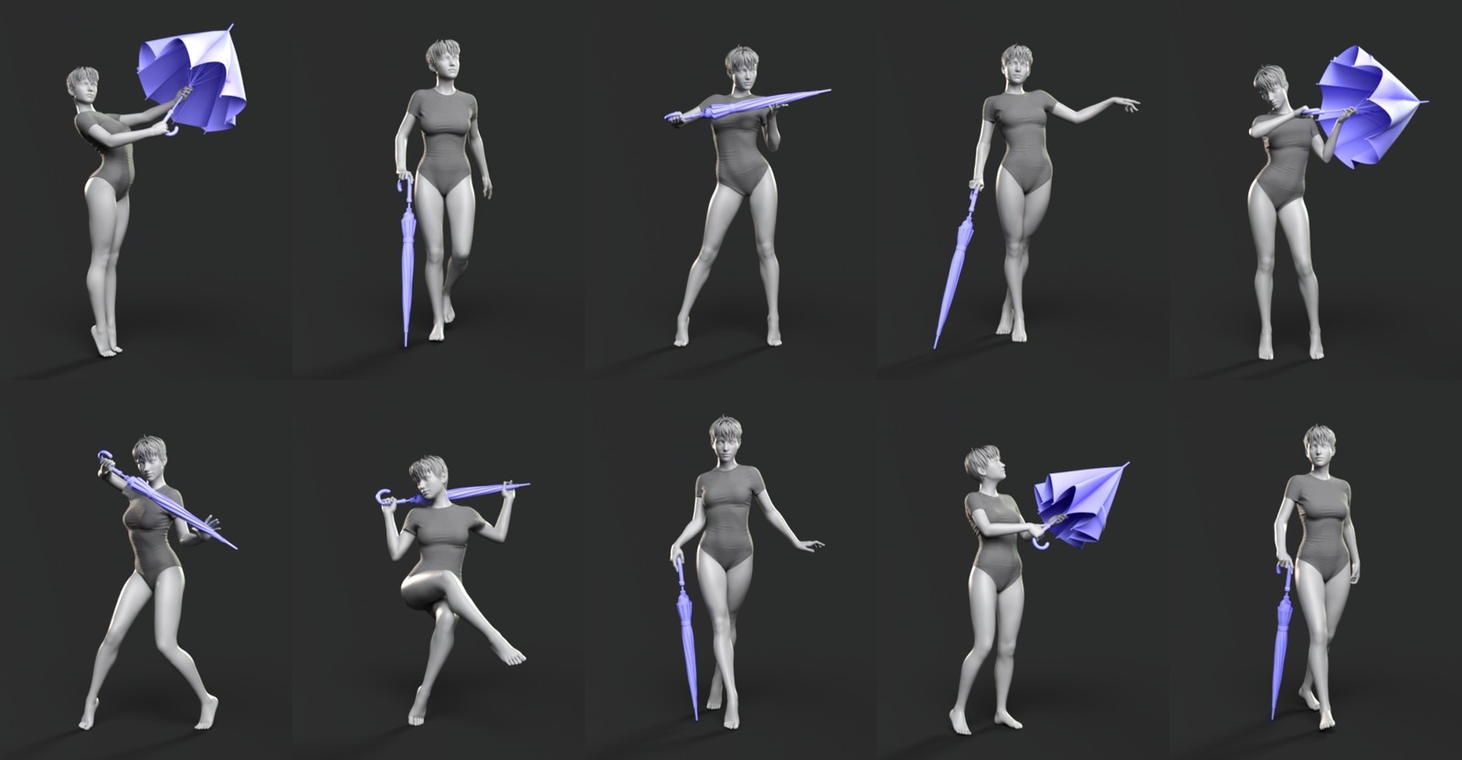 Fully opening dForce Classic Umbrella with poses for the G8M, G8F, and G9 by N/A
