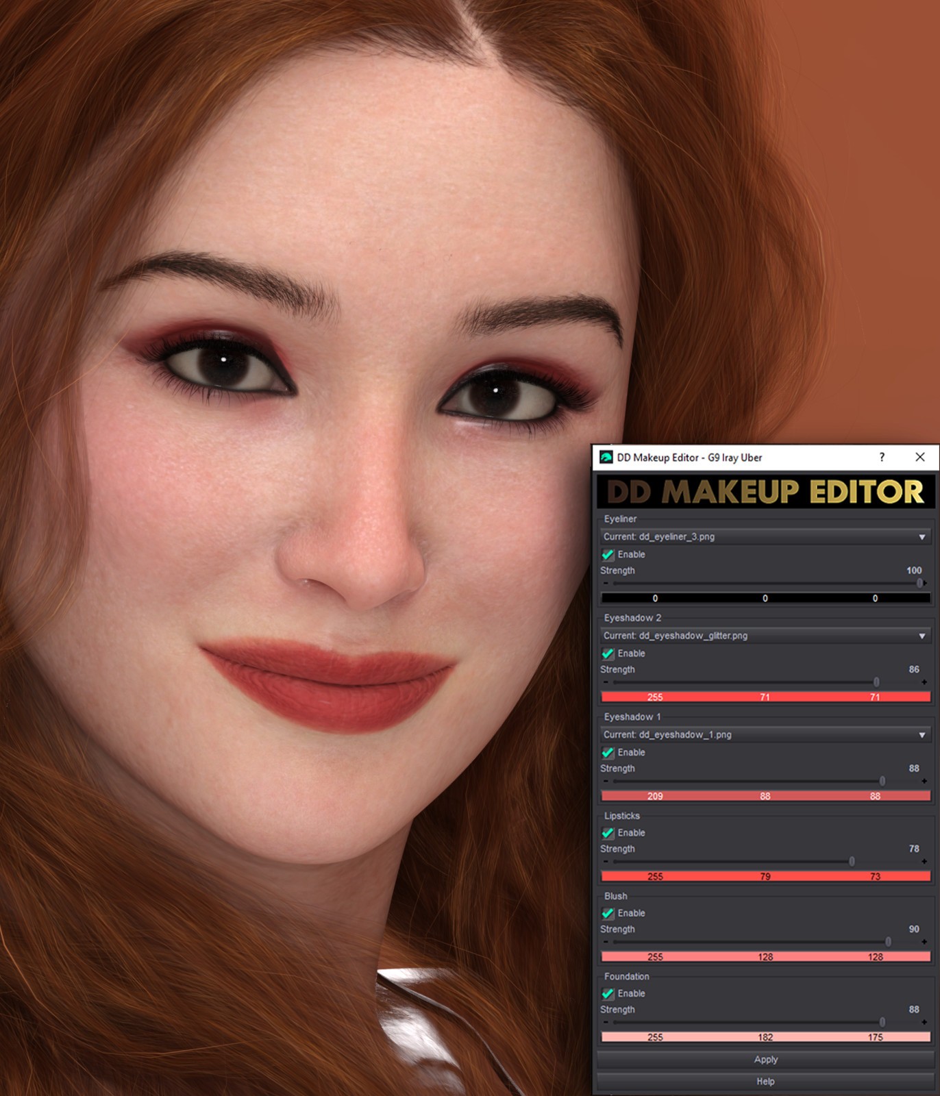 DD Makeup Editor - Iray Uber Skin Makeup System for Genesis 9 by N/A