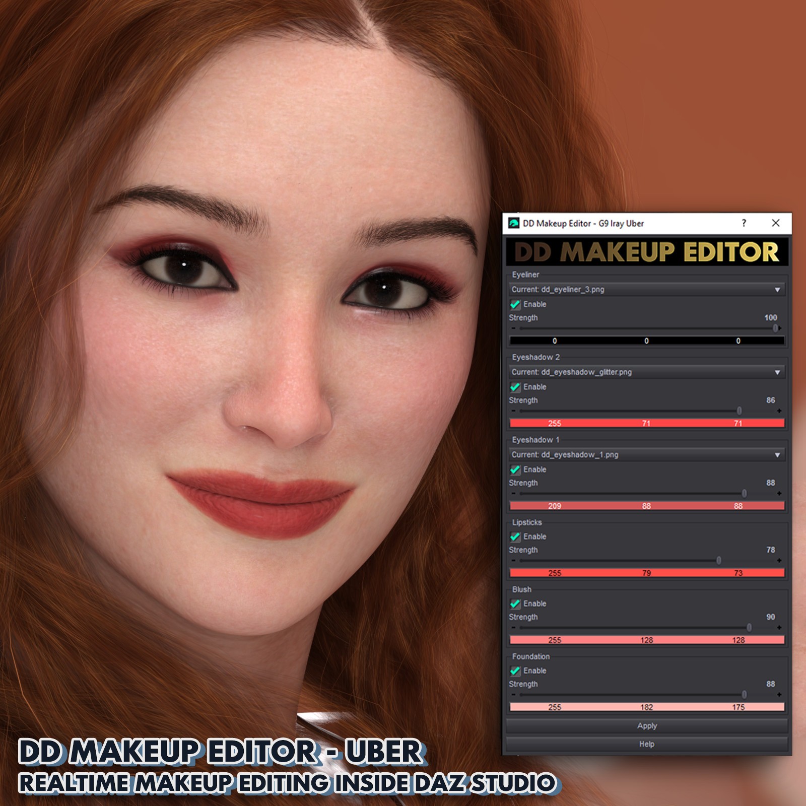 DD Makeup Editor - Iray Uber Skin Makeup System for Genesis 9 by N/A