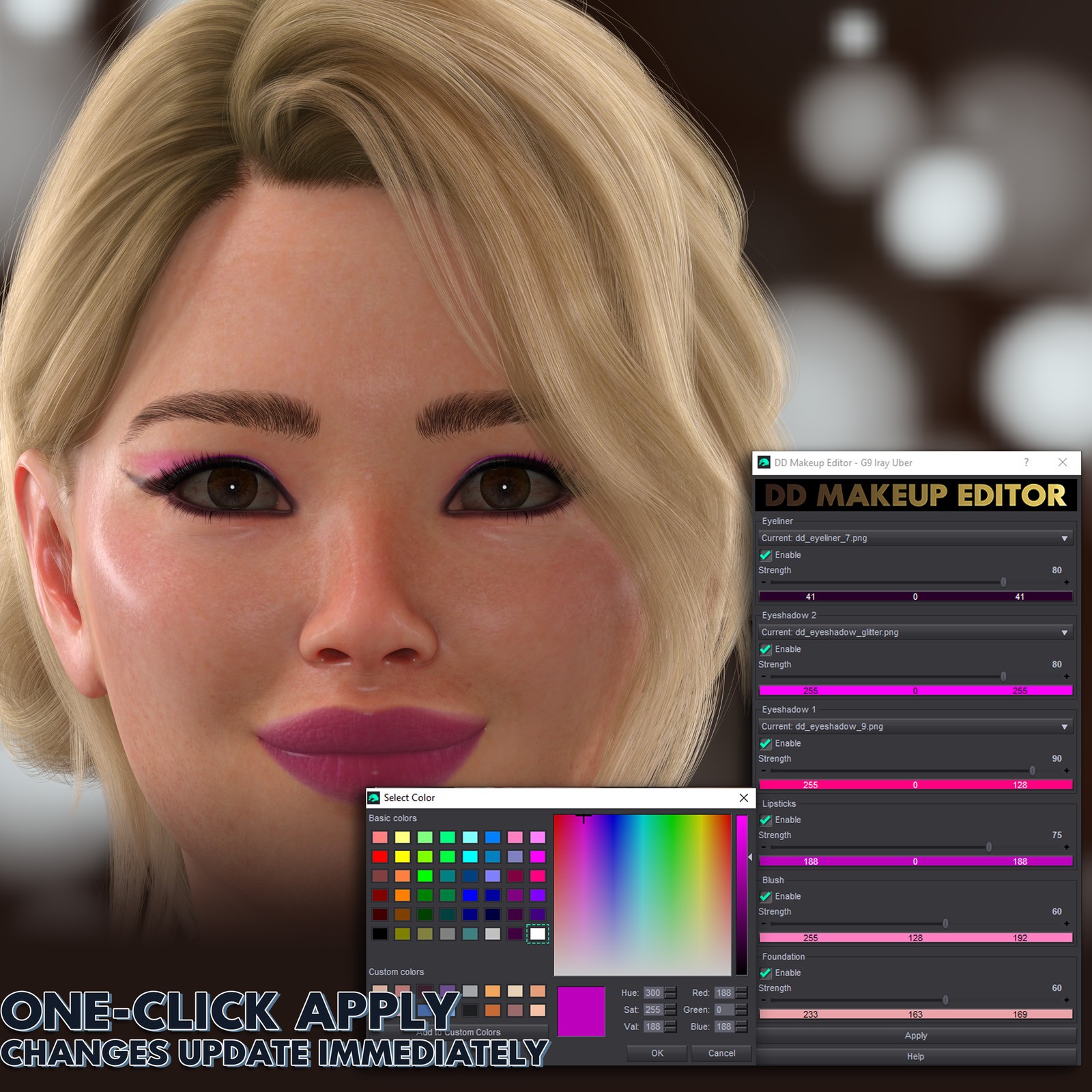 DD Makeup Editor - Iray Uber Skin Makeup System for Genesis 9 by N/A