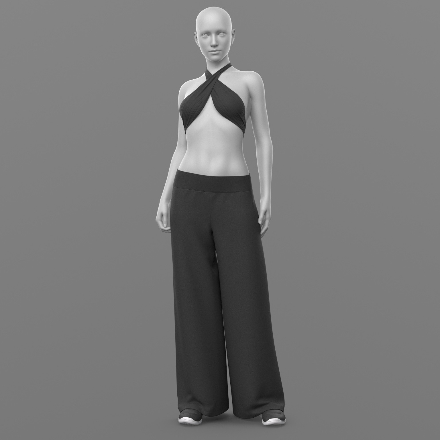 Bandage Top Wide Trousers and Sneakers 2v G8 Female by N/A