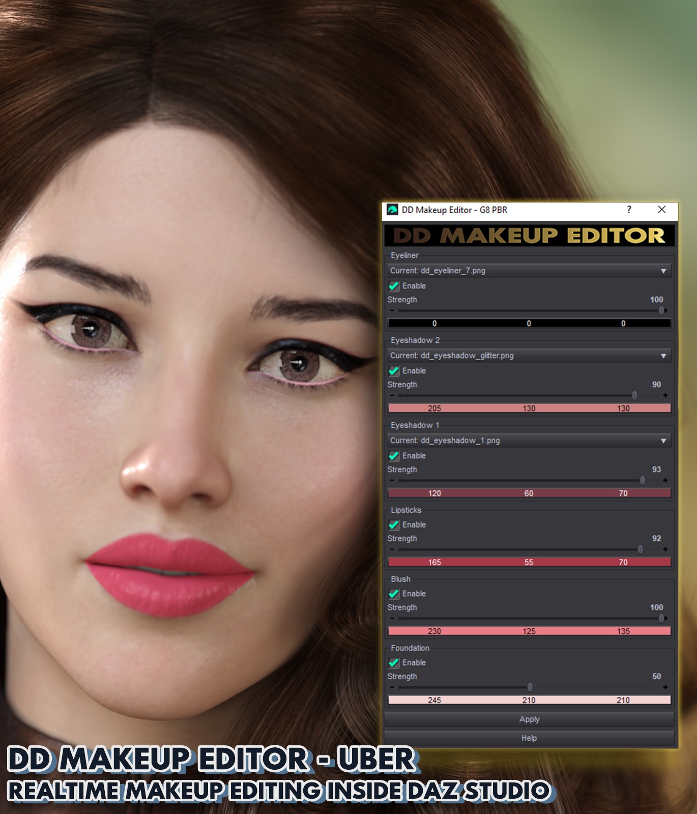 DD Makeup Editor – Iray PBR Skin Makeup Tool for Genesis 8 Female by N/A