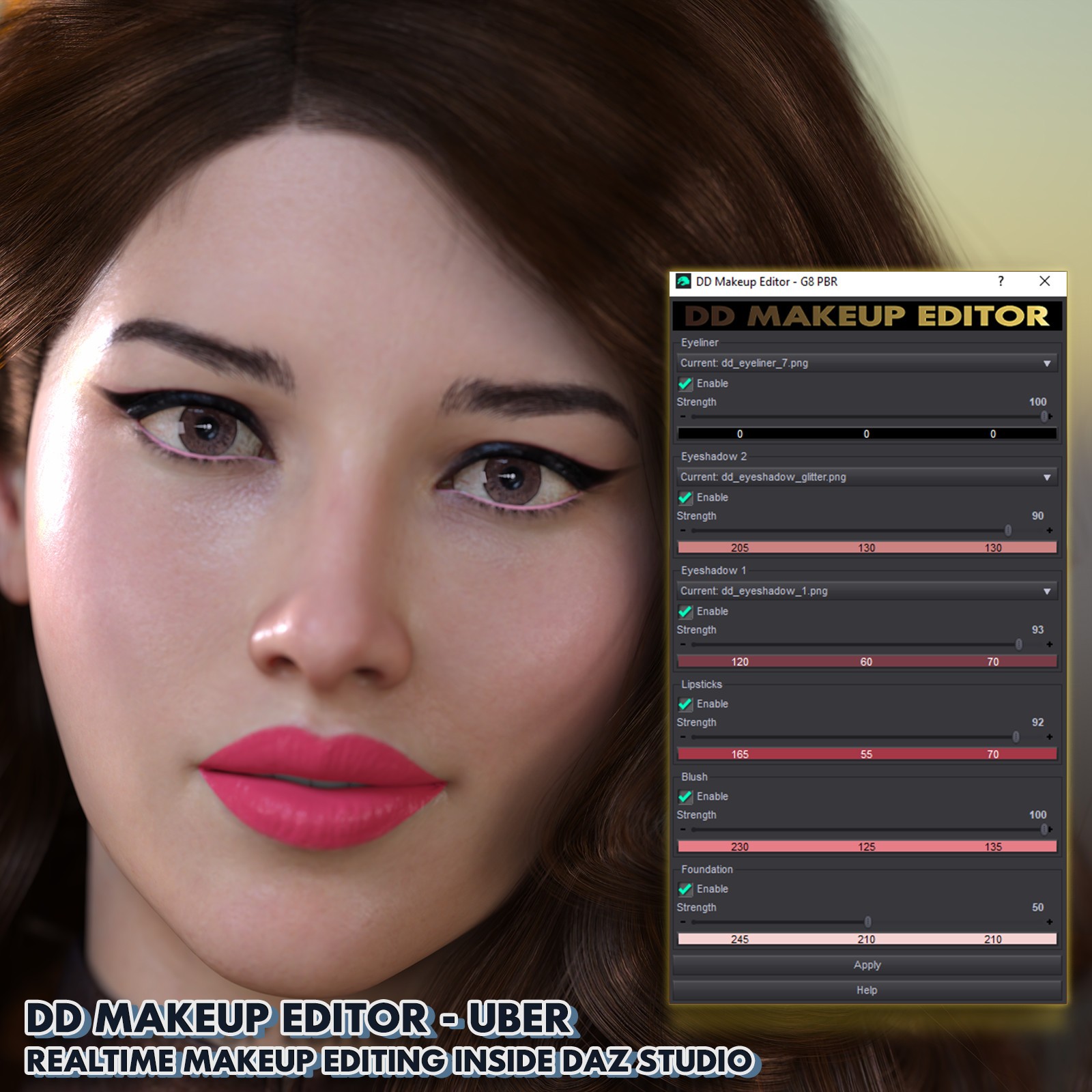 DD Makeup Editor – Iray PBR Skin Makeup Tool for Genesis 8 Female by N/A