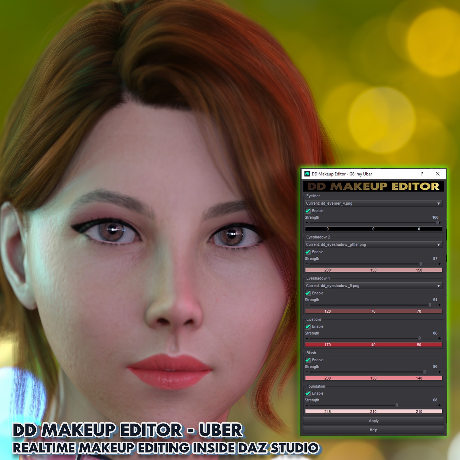 DD Makeup Editor – Iray Uber Skin Makeup Tool for G8F by N/A