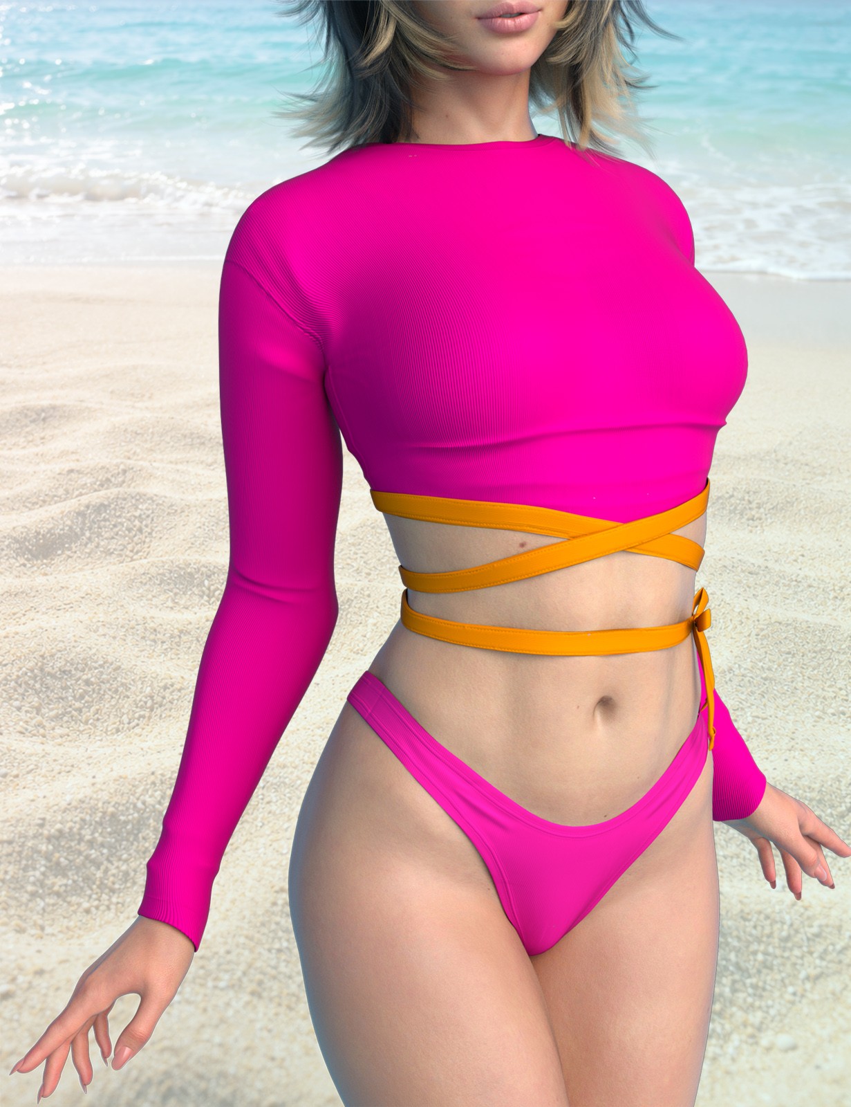 X-Fashion Long Sleeve Swimsuit for Genesis 9 Female(s) by N/A