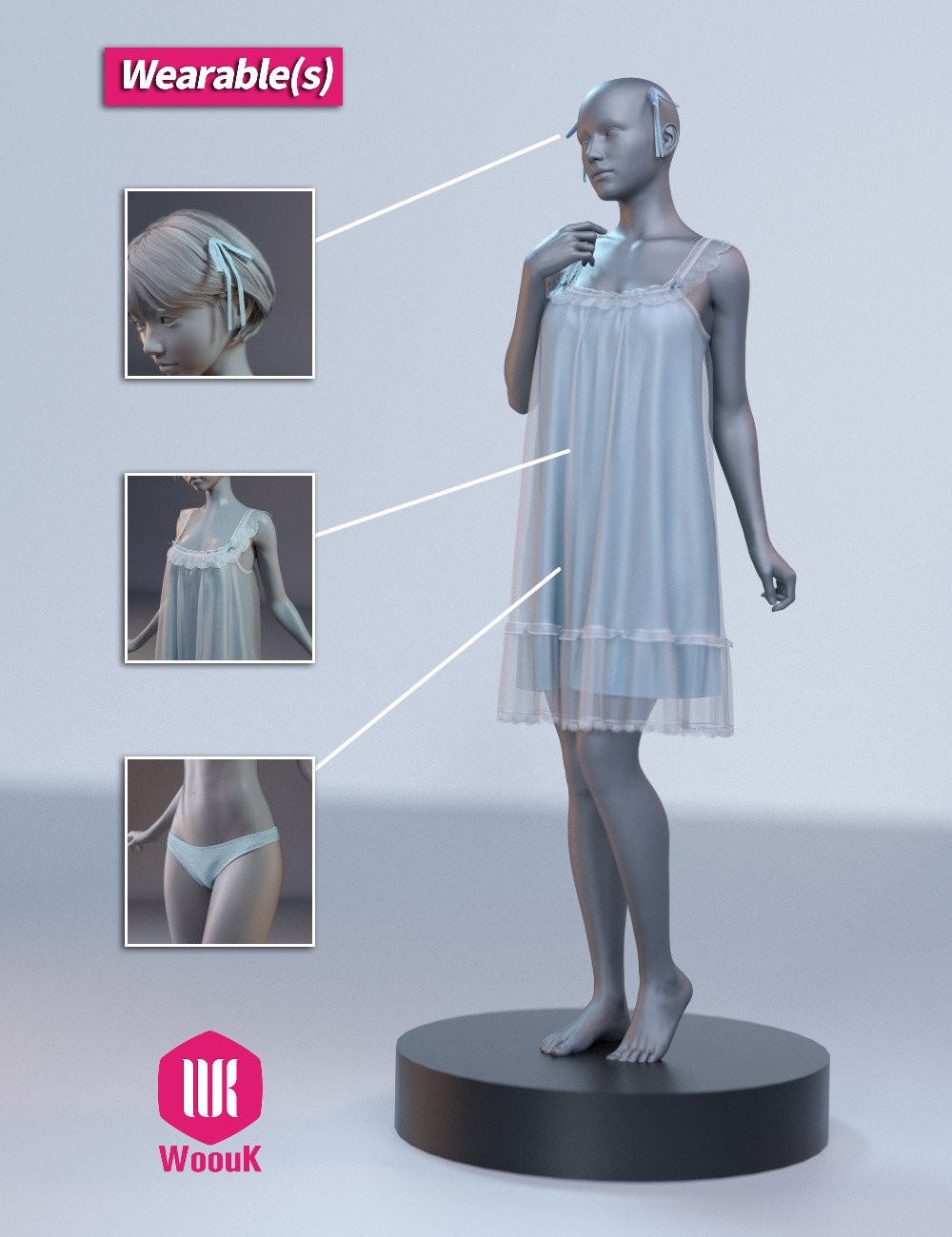 dForce WUK Suspender Lace Nightdress for Genesis 8 and 8.1 Female by N/A