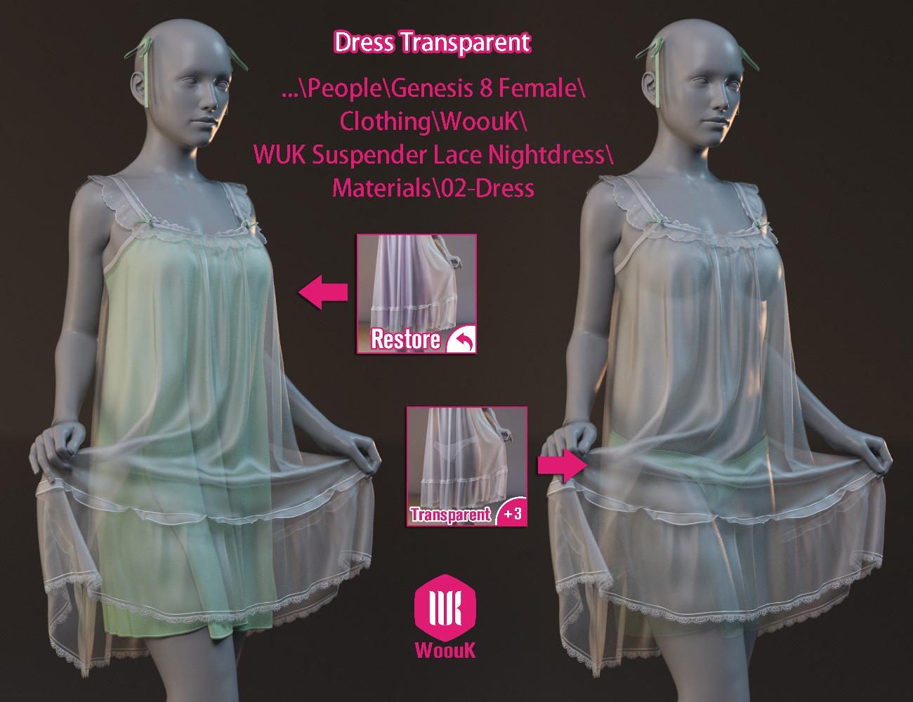 dForce WUK Suspender Lace Nightdress for Genesis 8 and 8.1 Female by N/A