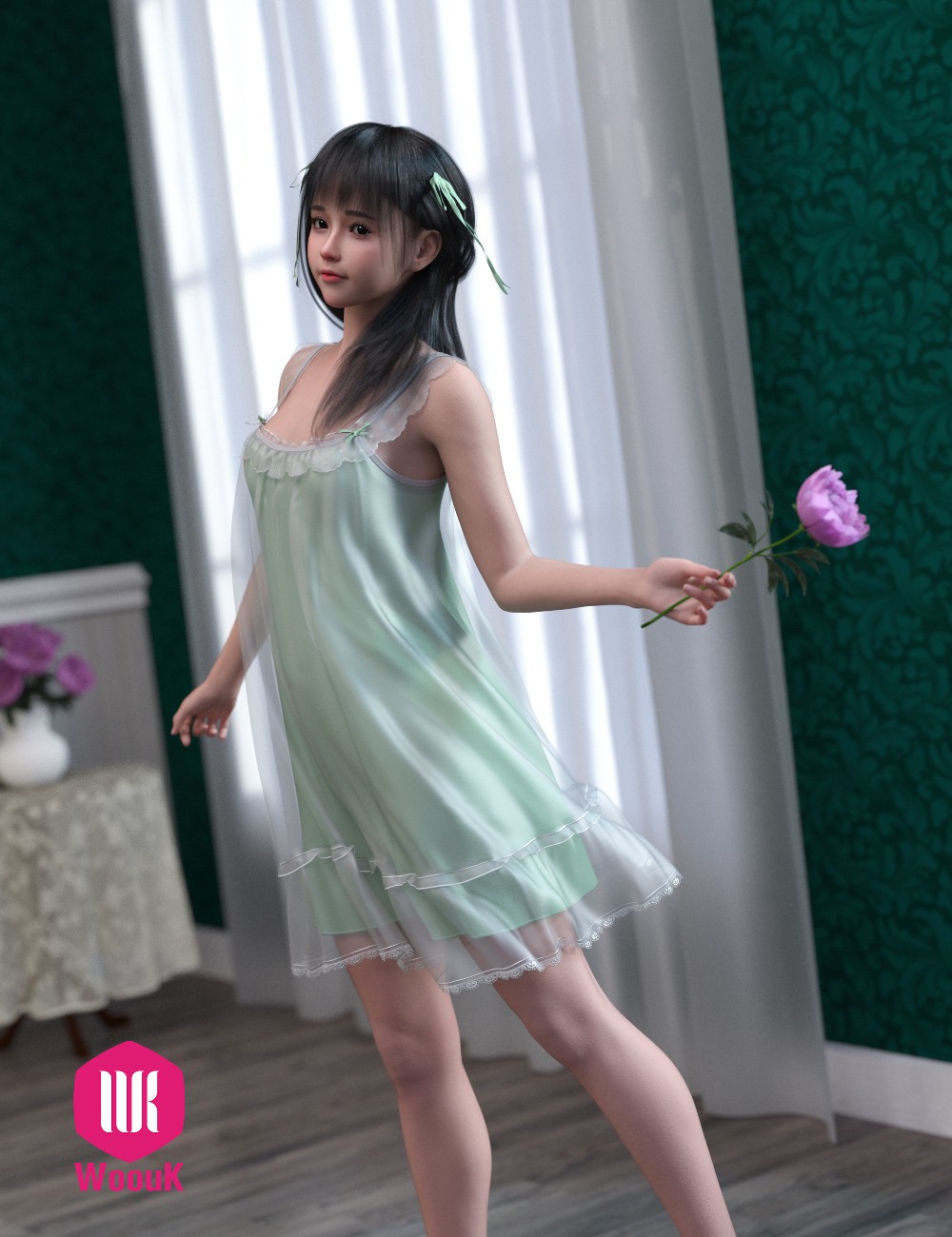 dForce WUK Suspender Lace Nightdress for Genesis 8 and 8.1 Female by N/A