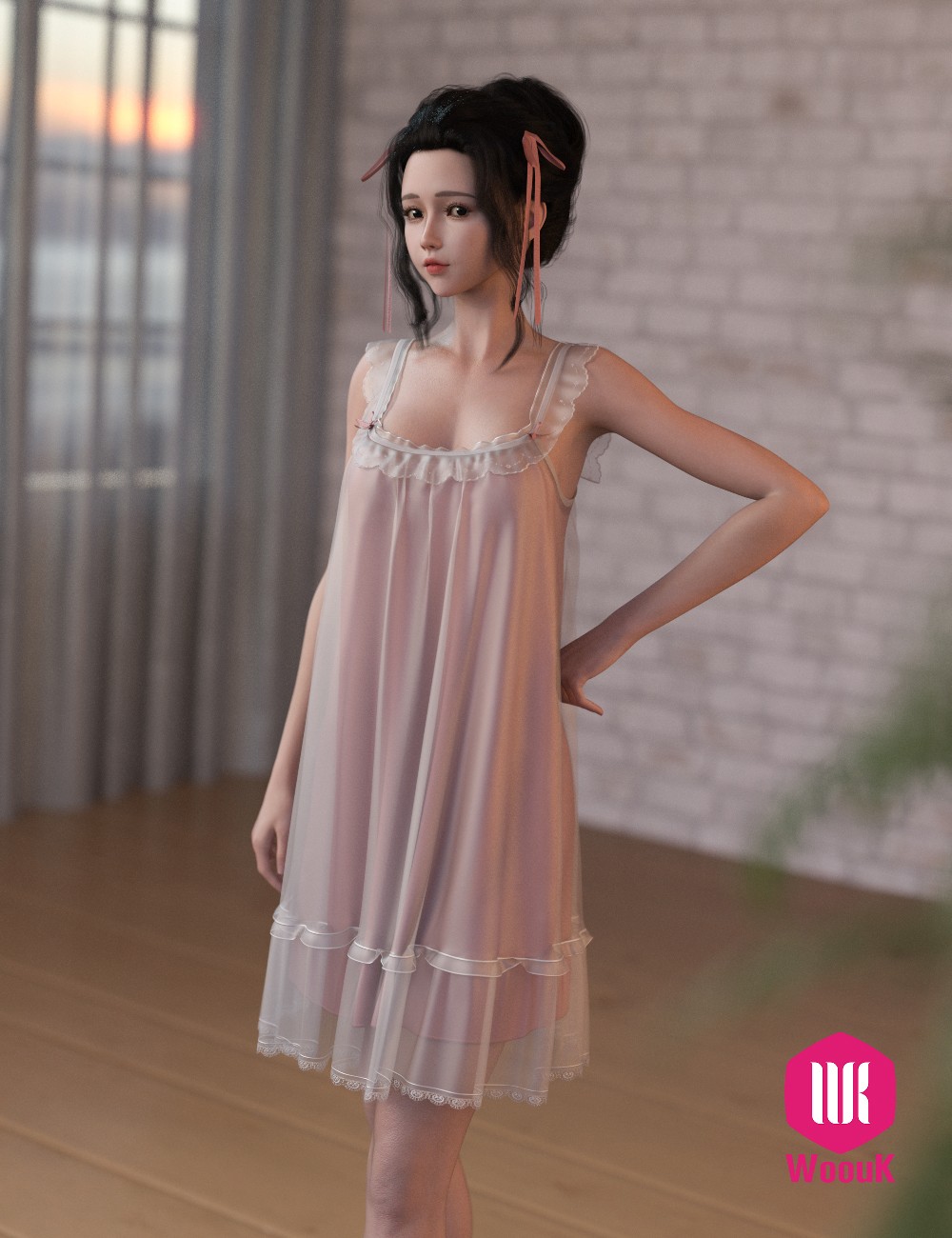 dForce WUK Suspender Lace Nightdress for Genesis 8 and 8.1 Female by N/A