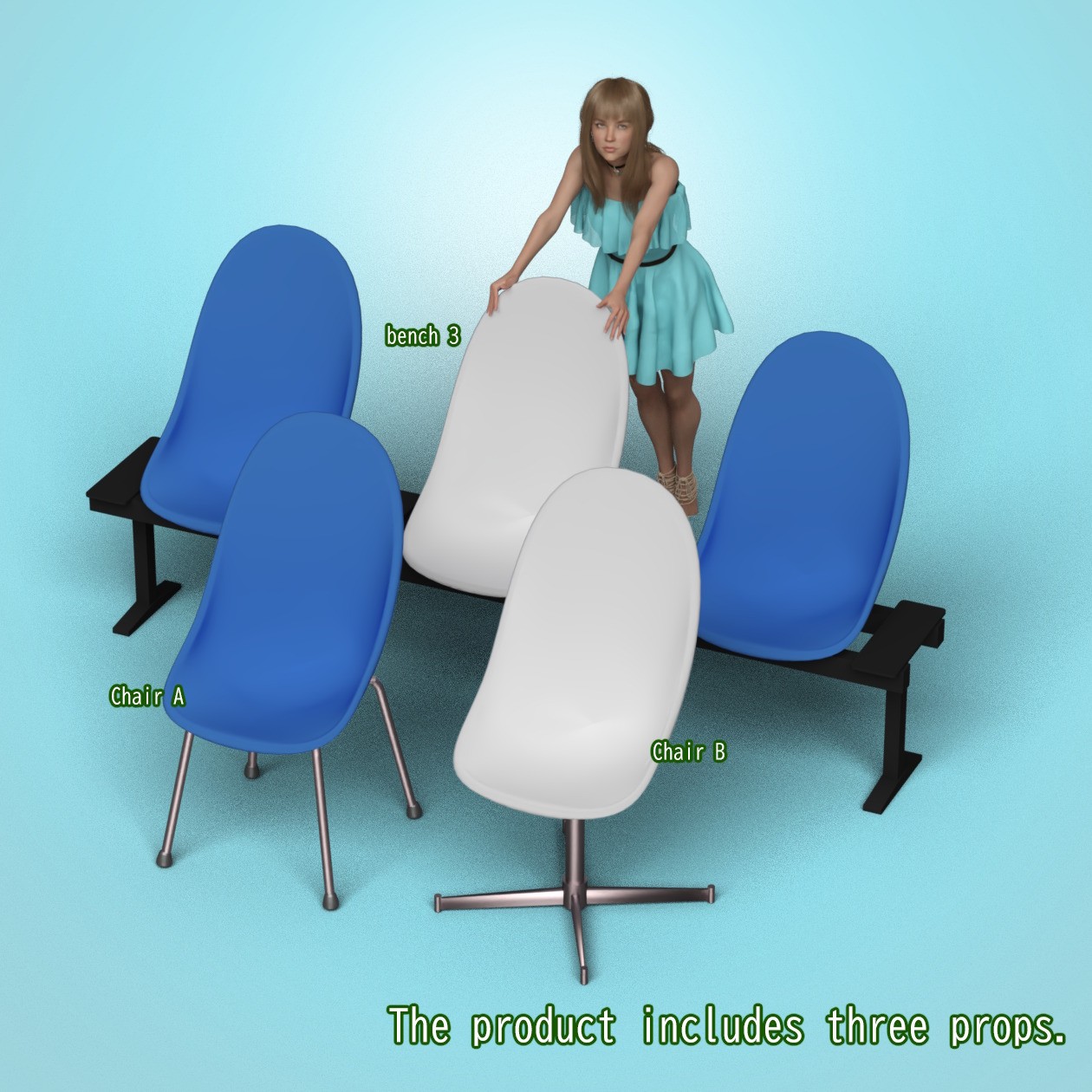 X7 Morphing Bench Prop (+ 2 Chairs) & Poses set2 by N/A