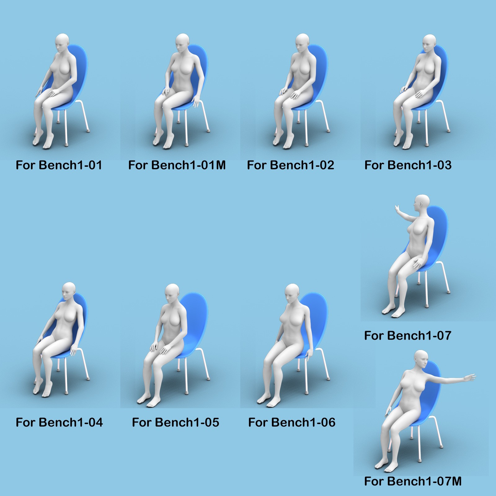 X7 Morphing Bench Prop (+ 2 Chairs) & Poses set2 by N/A