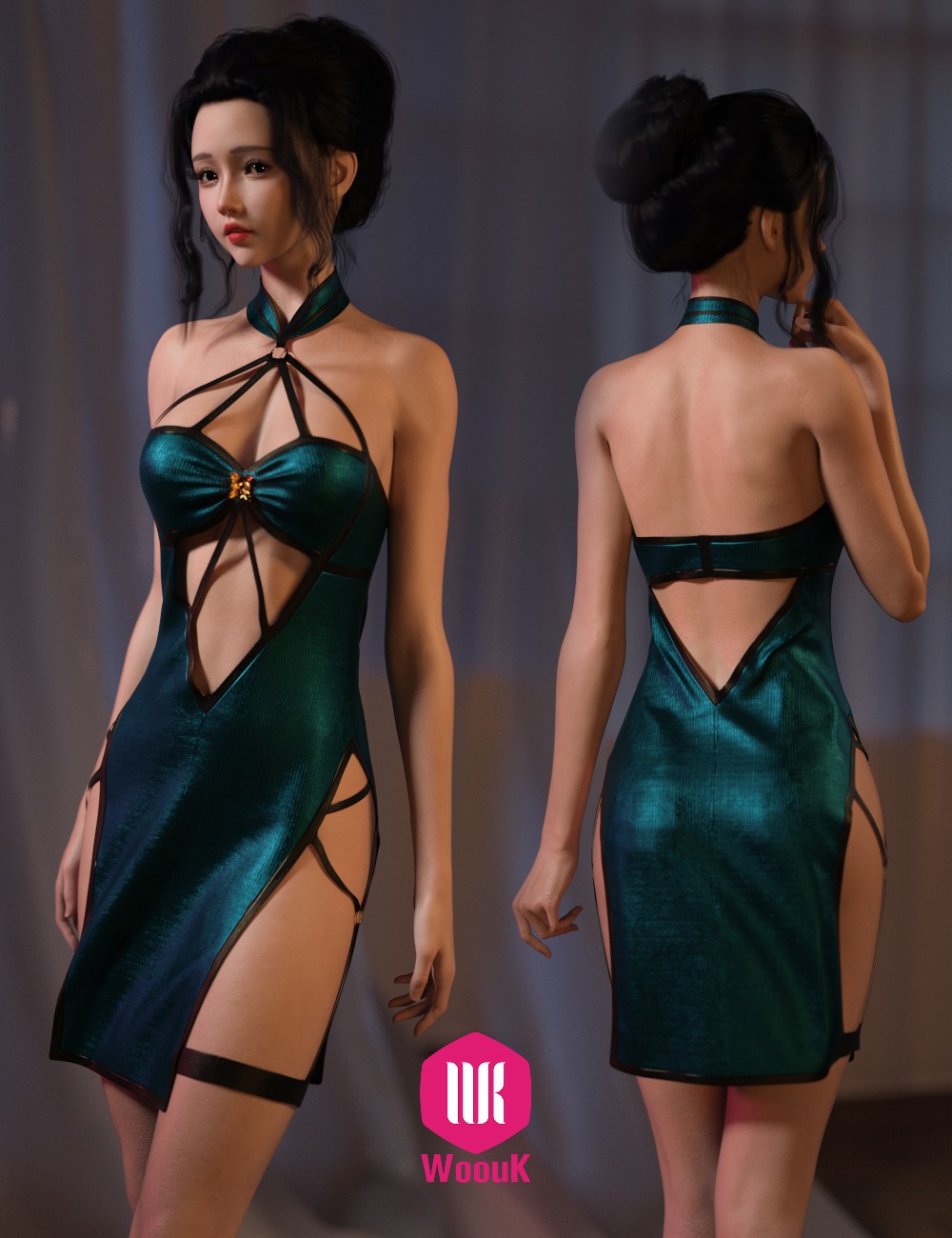 dForce WUK Dark Night Halter Cheongsam for Genesis 8 and 8.1 Female by N/A