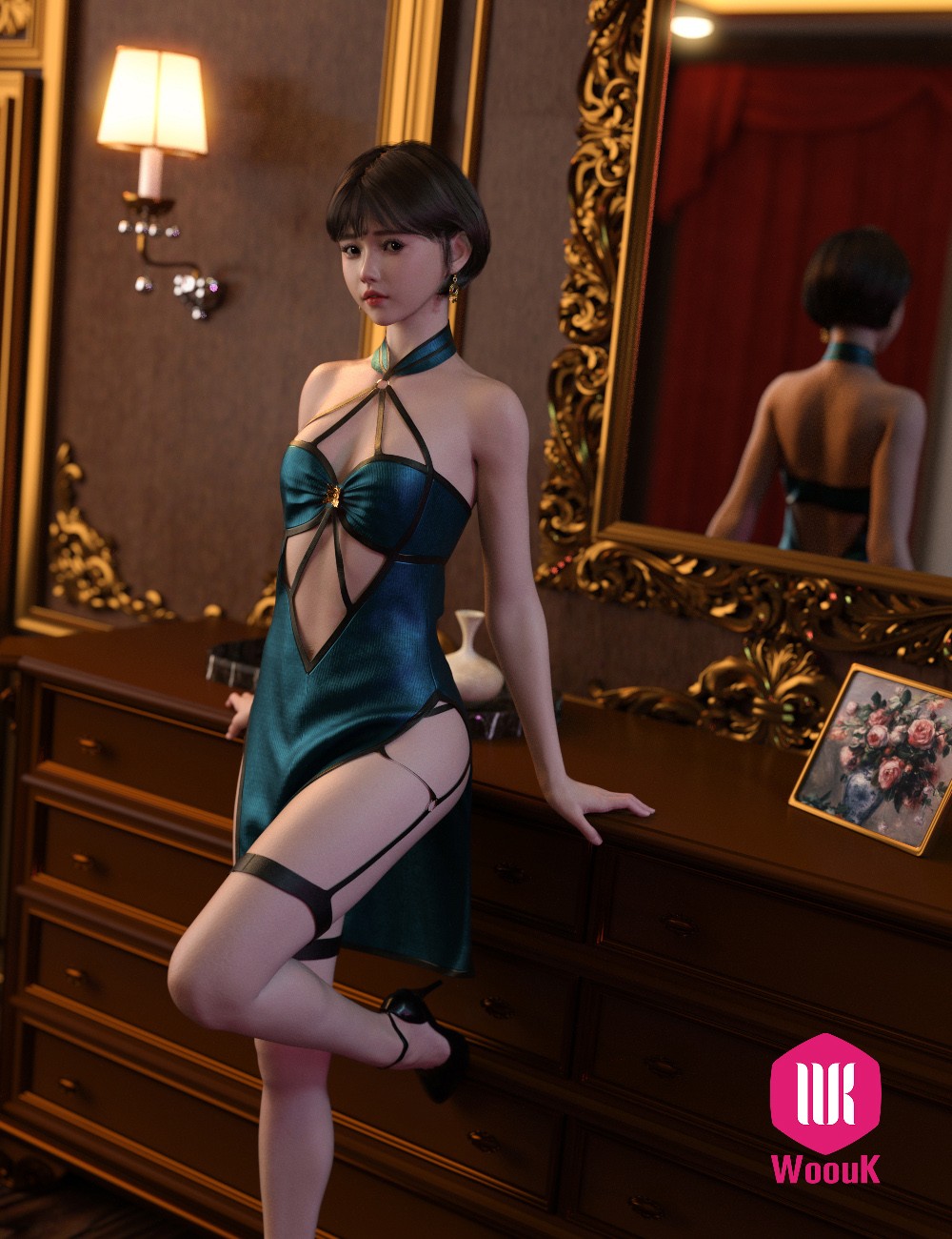 dForce WUK Dark Night Halter Cheongsam for Genesis 8 and 8.1 Female by N/A