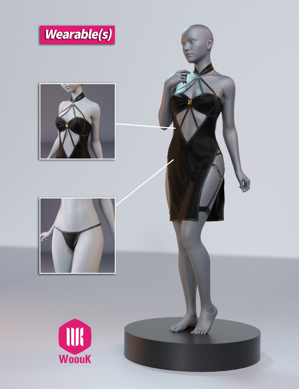 dForce WUK Dark Night Halter Cheongsam for Genesis 8 and 8.1 Female by N/A