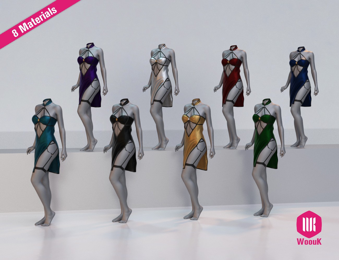 dForce WUK Dark Night Halter Cheongsam for Genesis 8 and 8.1 Female by N/A