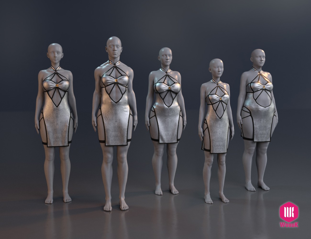dForce WUK Dark Night Halter Cheongsam for Genesis 8 and 8.1 Female by N/A