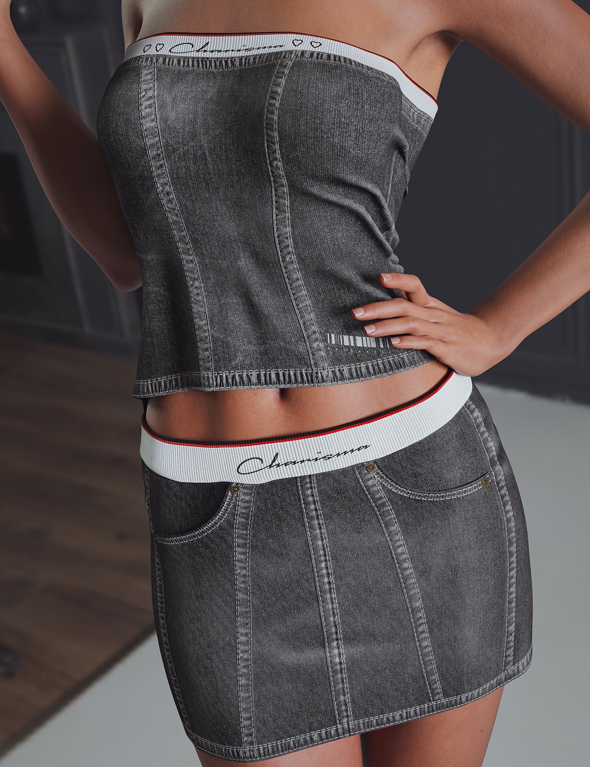 dForce Relaxed Denim Skirt Genesis8-8.1F-G9 by N/A
