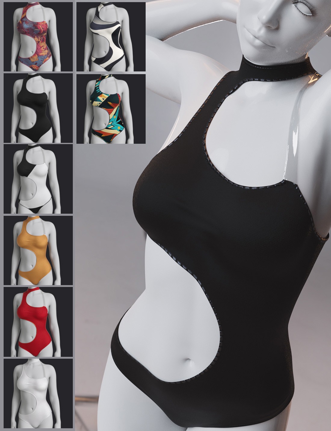 dForce Side Cut Swimsuit Genesis8-8.1F-G9 by N/A