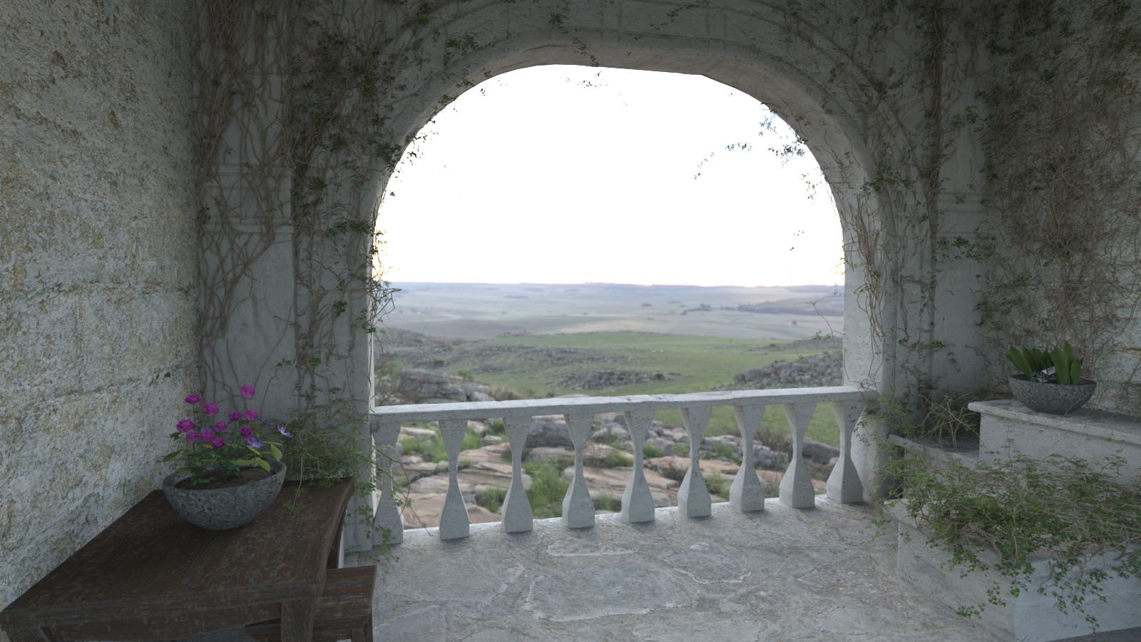3D Scenery: Mountain Stone House: Balcony by N/A