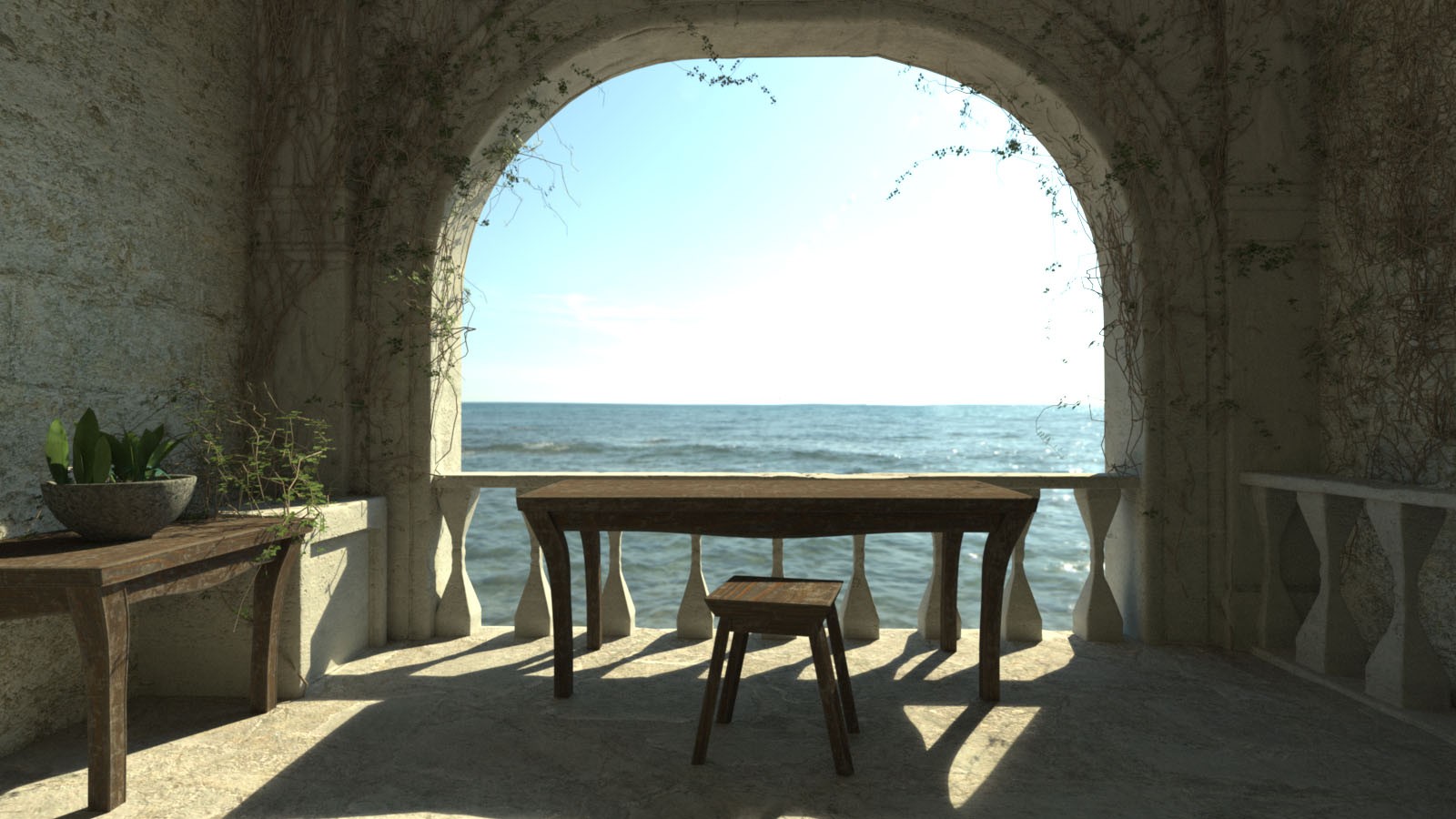 3D Scenery: Mountain Stone House: Balcony by N/A