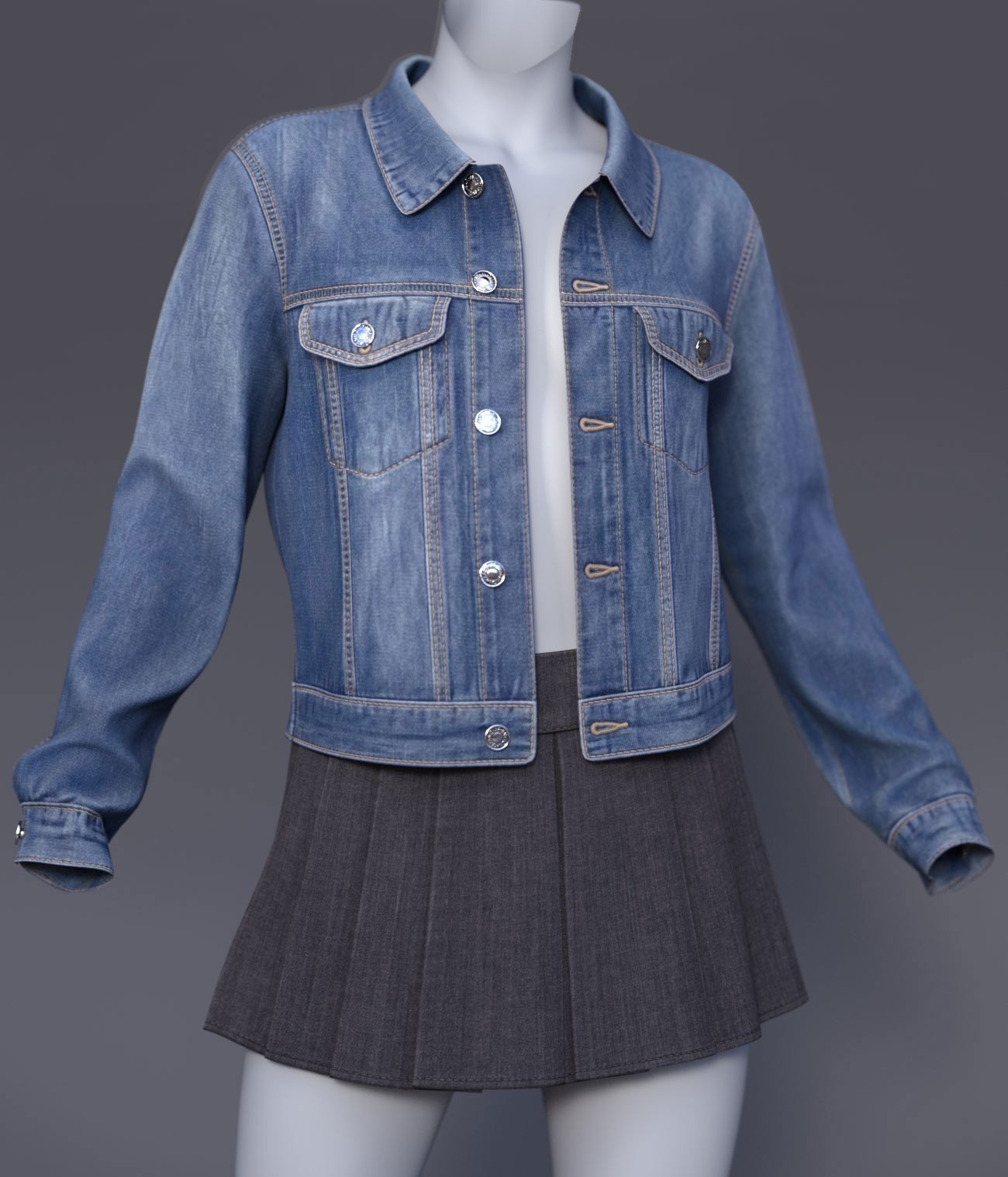 dForce Cai Denim Jacket and Pleated Skirt for G9 by N/A