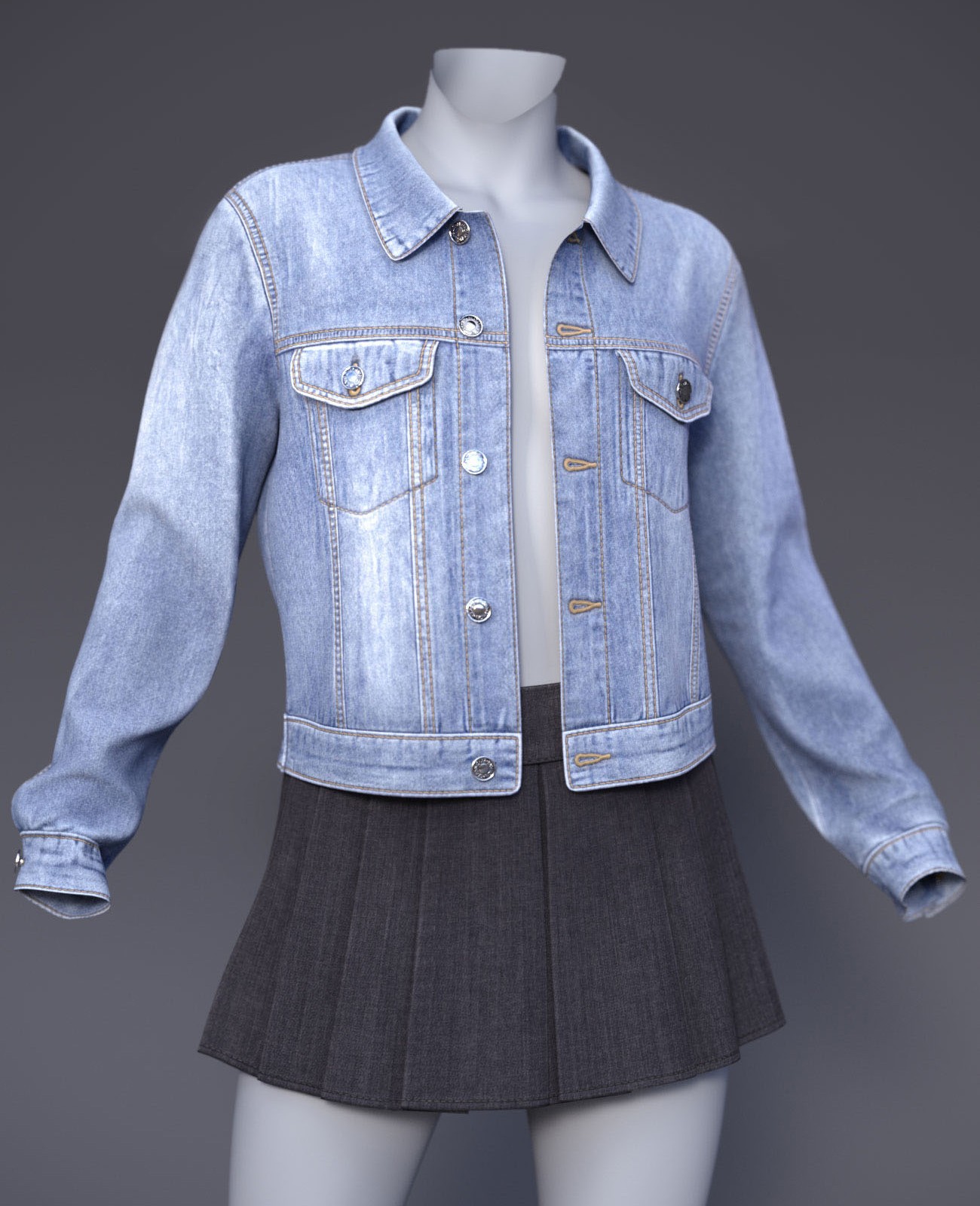 dForce Cai Denim Jacket and Pleated Skirt for G9 by N/A