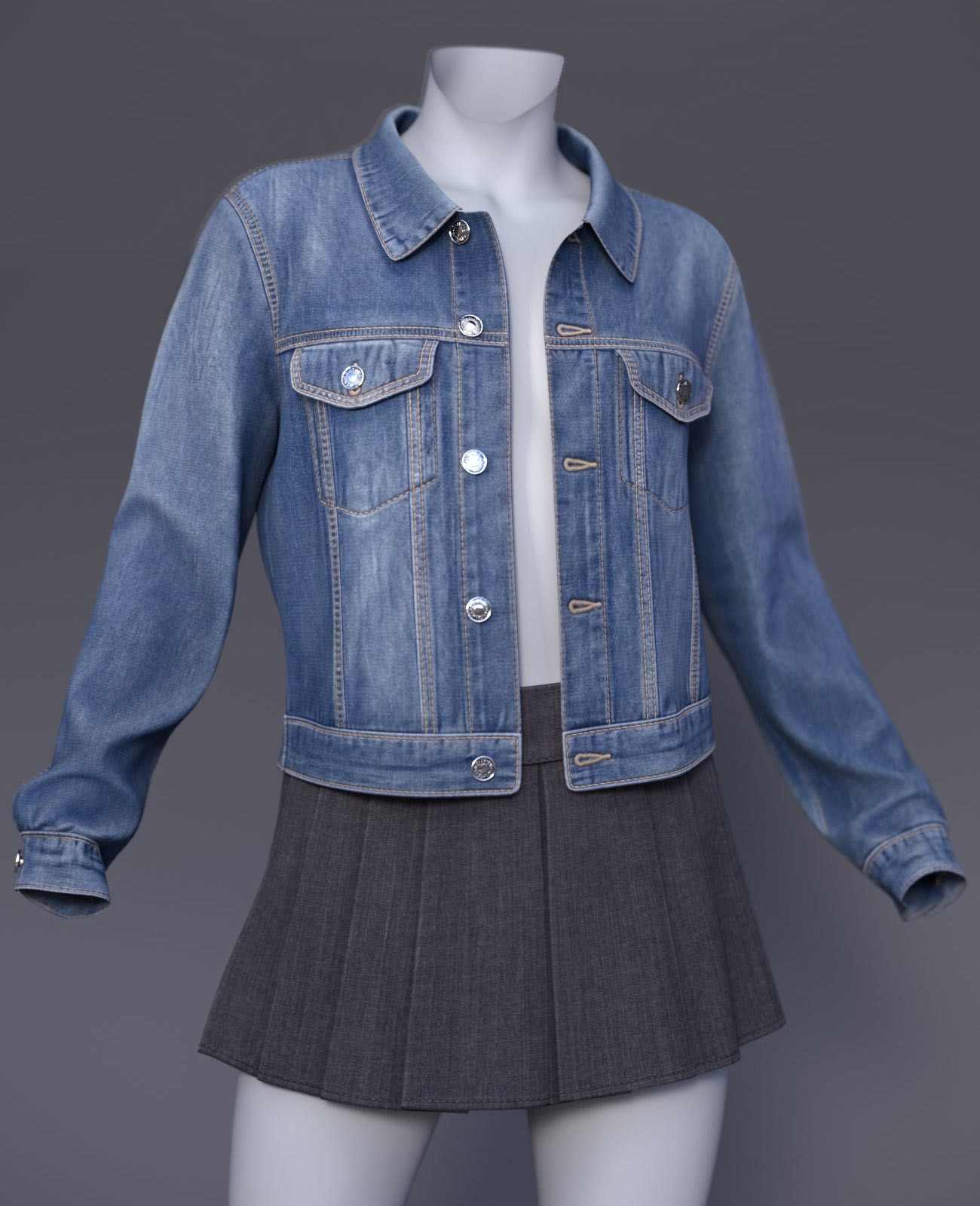 dForce Cai Denim Jacket and Pleated Skirt for G9 by N/A
