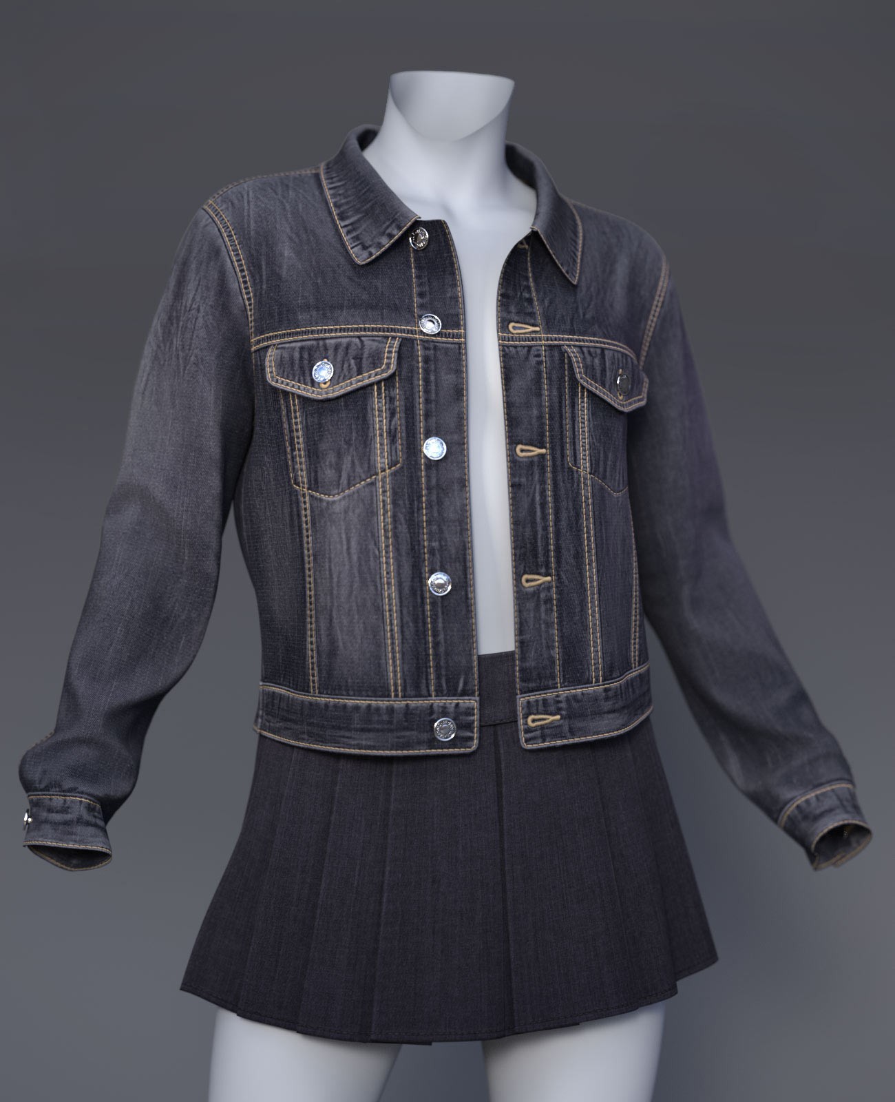 dForce Cai Denim Jacket and Pleated Skirt for G9 by N/A