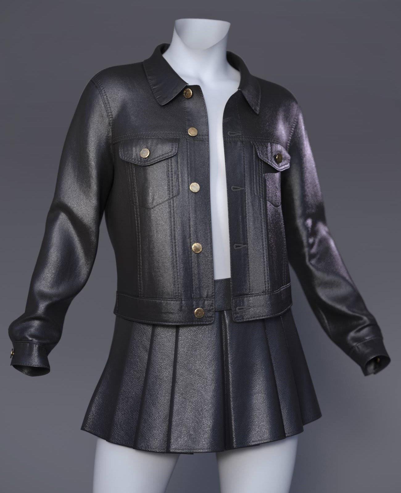 dForce Cai Denim Jacket and Pleated Skirt for G9 by N/A