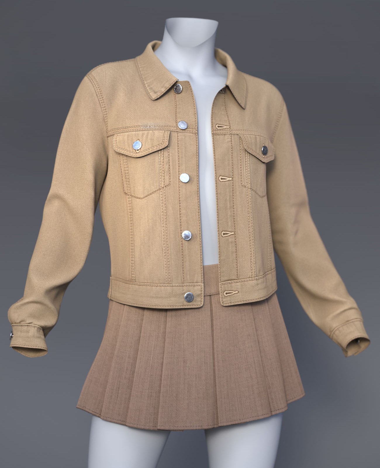 dForce Cai Denim Jacket and Pleated Skirt for G9 by N/A