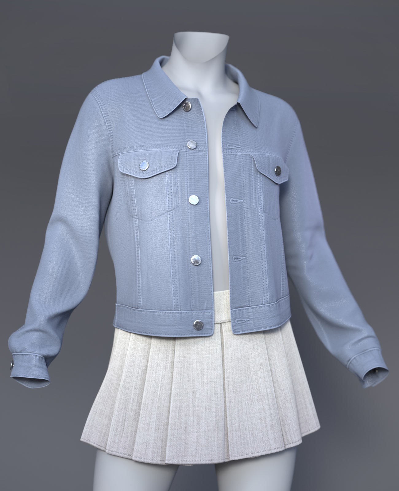 dForce Cai Denim Jacket and Pleated Skirt for G9 by N/A